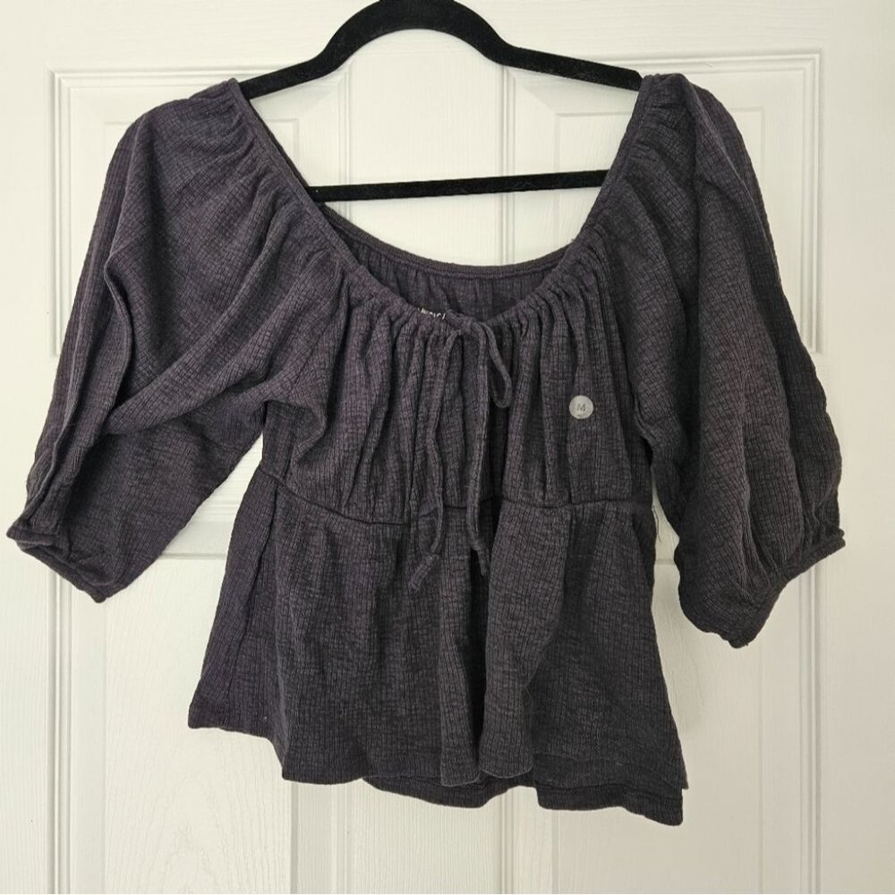 American Eagle Grey Scoop Neck Cropped Long Sleeve Babydoll Top